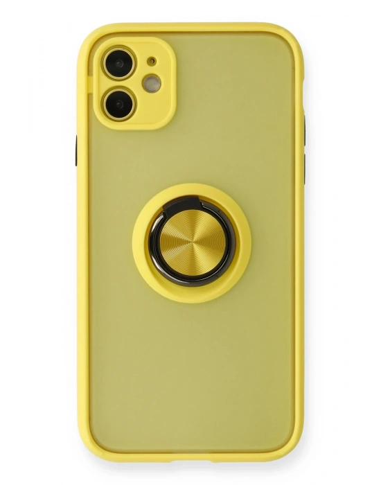 Newface iPhone 11 Kılıf Montreal Yüzüklü Silikon Kapak - Sarı