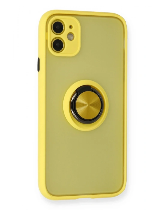 Newface iPhone 11 Kılıf Montreal Yüzüklü Silikon Kapak - Sarı