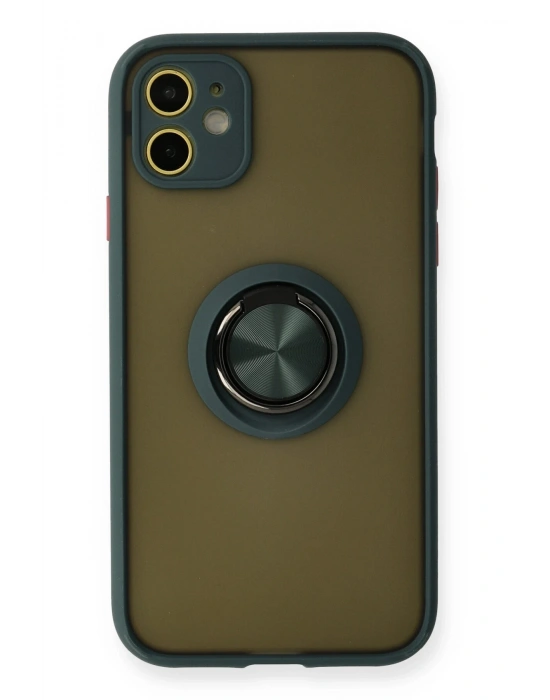 Newface iPhone 11 Kılıf Montreal Yüzüklü Silikon Kapak - Yeşil