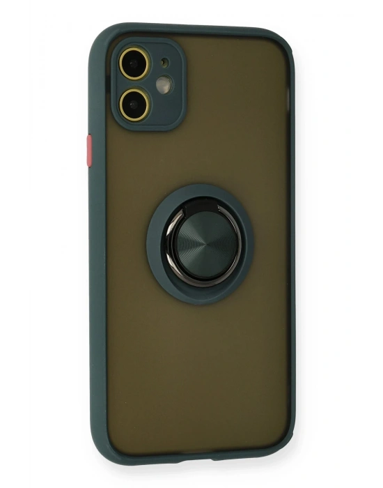 Newface iPhone 11 Kılıf Montreal Yüzüklü Silikon Kapak - Yeşil