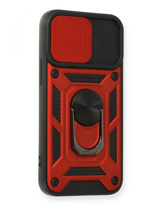 Newface iPhone 11 Kılıf Pars Lens Yüzüklü Silikon - Kırmızı