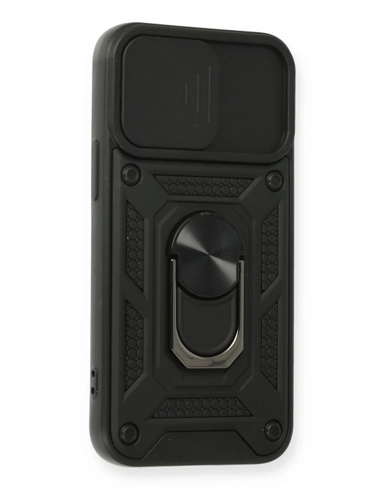 Newface iPhone 11 Kılıf Pars Lens Yüzüklü Silikon - Siyah