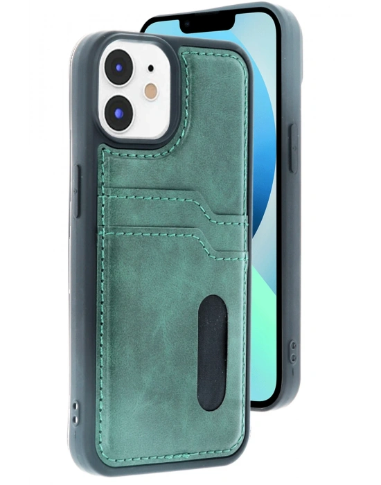 Newface iPhone 11 Kılıf Sara Kartvizitli Deri Kılıf - Koyu Yeşil