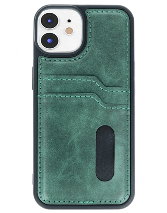 Newface iPhone 11 Kılıf Sara Kartvizitli Deri Kılıf - Koyu Yeşil