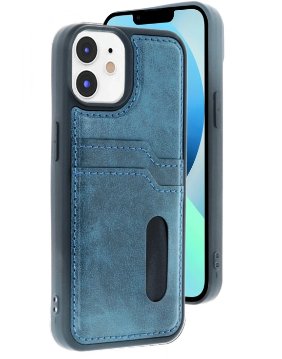 Newface iPhone 11 Kılıf Sara Kartvizitli Deri Kılıf - Lacivert