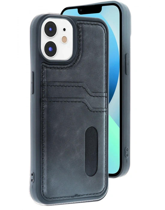 Newface iPhone 11 Kılıf Sara Kartvizitli Deri Kılıf - Siyah