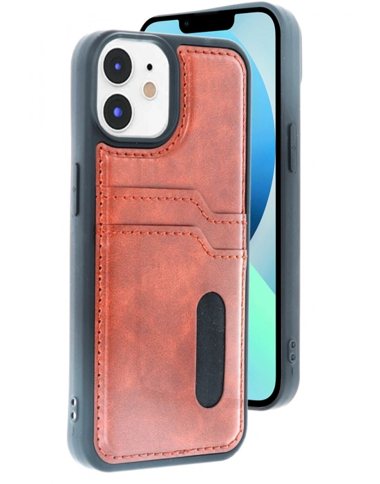 Newface iPhone 11 Kılıf Sara Kartvizitli Deri Kılıf - Taba