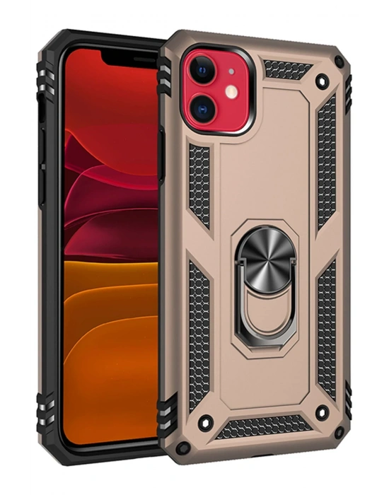 Newface iPhone 11 Kılıf Sofya Yüzüklü Silikon Kapak - Gold