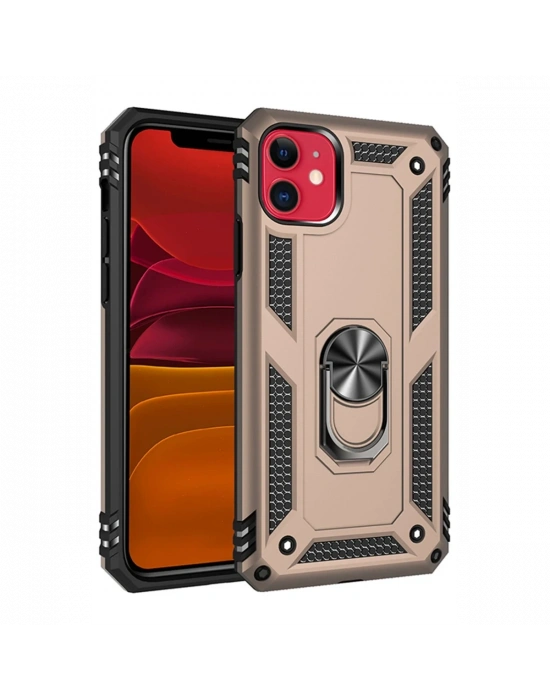 Newface iPhone 11 Kılıf Sofya Yüzüklü Silikon Kapak - Gold