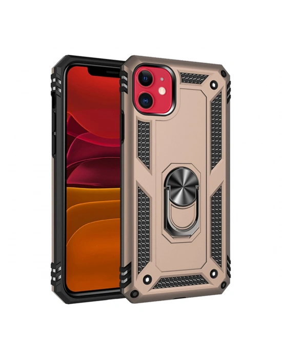 Newface iPhone 11 Kılıf Sofya Yüzüklü Silikon Kapak - Gold