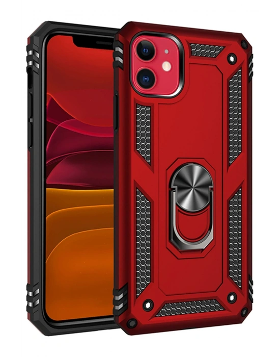 Newface iPhone 11 Kılıf Sofya Yüzüklü Silikon Kapak - Kırmızı