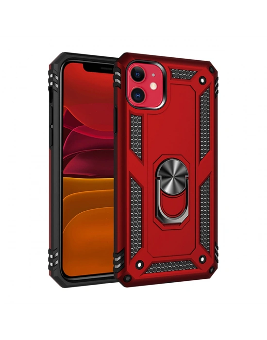 Newface iPhone 11 Kılıf Sofya Yüzüklü Silikon Kapak - Kırmızı