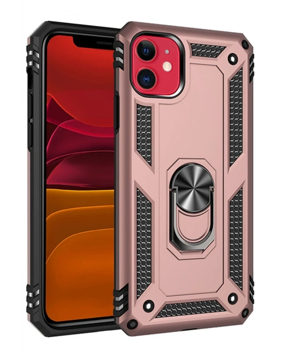 Newface iPhone 11 Kılıf Sofya Yüzüklü Silikon Kapak - Rose