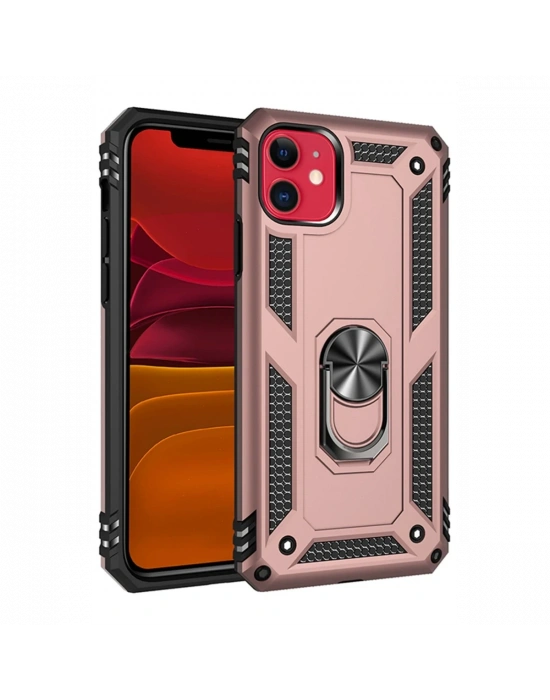 Newface iPhone 11 Kılıf Sofya Yüzüklü Silikon Kapak - Rose