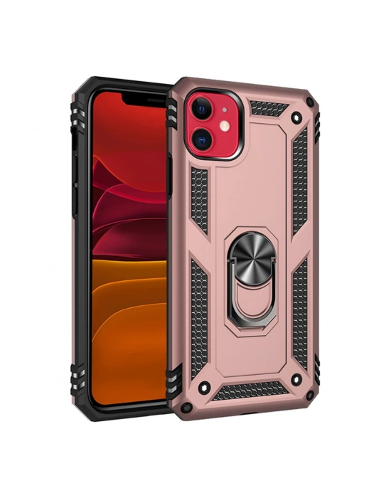 Newface iPhone 11 Kılıf Sofya Yüzüklü Silikon Kapak - Rose