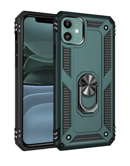 Newface iPhone 11 Kılıf Sofya Yüzüklü Silikon Kapak - Yeşil