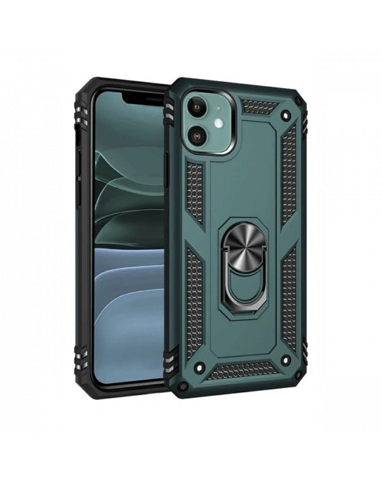 Newface iPhone 11 Kılıf Sofya Yüzüklü Silikon Kapak - Yeşil