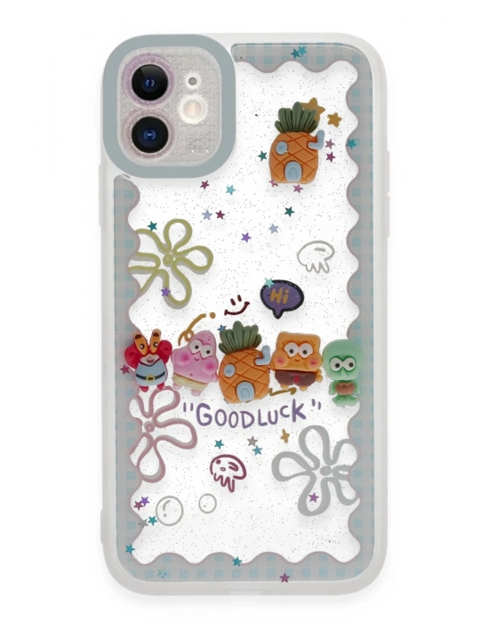 Newface iPhone 11 Kılıf Sweet Desenli Silikon Kapak - Açık Mavi