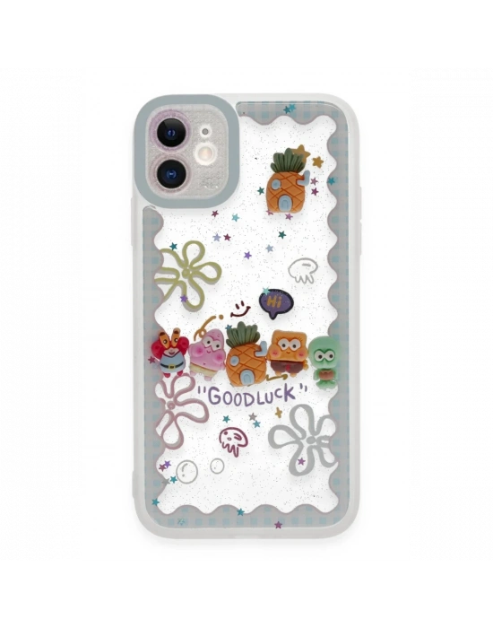 Newface iPhone 11 Kılıf Sweet Desenli Silikon Kapak - Açık Mavi