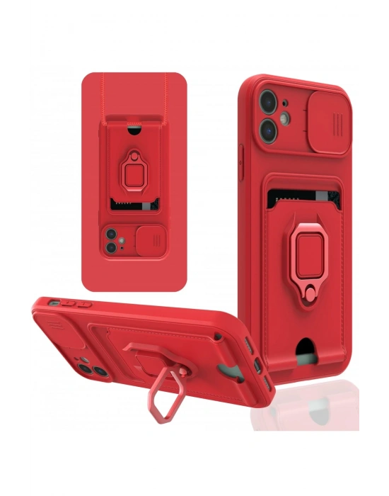 Newface iPhone 11 Kılıf Zuma Kartvizitli Yüzüklü Silikon - Kırmızı