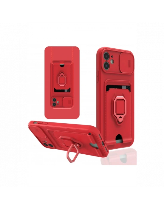 Newface iPhone 11 Kılıf Zuma Kartvizitli Yüzüklü Silikon - Kırmızı