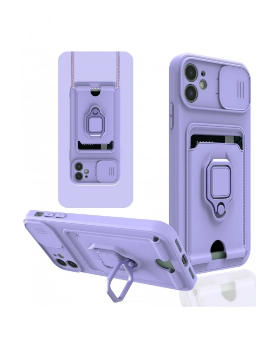 Newface iPhone 11 Kılıf Zuma Kartvizitli Yüzüklü Silikon - Lila