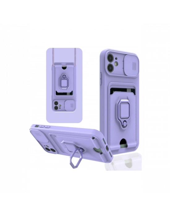 Newface iPhone 11 Kılıf Zuma Kartvizitli Yüzüklü Silikon - Lila