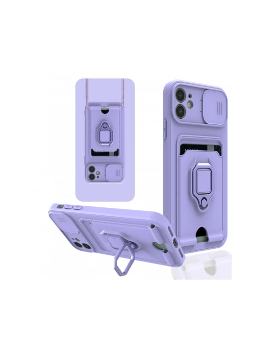 Newface iPhone 11 Kılıf Zuma Kartvizitli Yüzüklü Silikon - Lila
