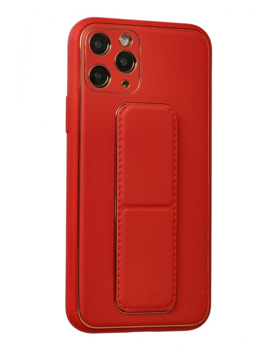 Newface iPhone 11 Pro Kılıf Coco Deri Standlı Kapak - Kırmızı