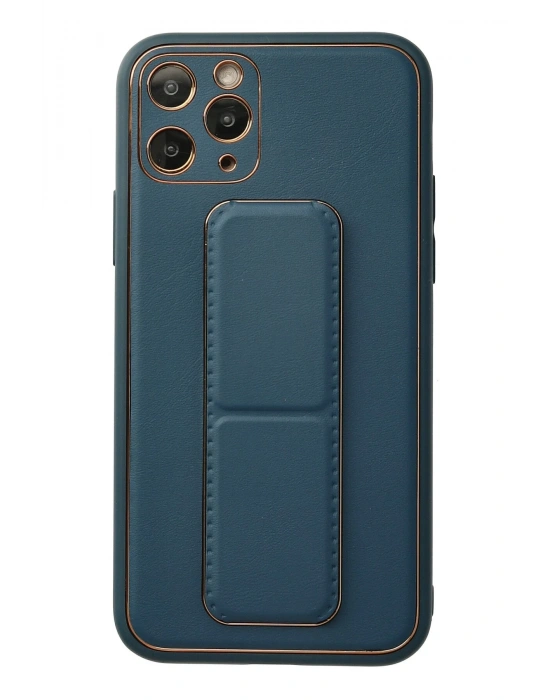 Newface iPhone 11 Pro Kılıf Coco Deri Standlı Kapak - Mavi