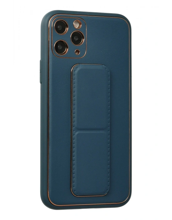 Newface iPhone 11 Pro Kılıf Coco Deri Standlı Kapak - Mavi