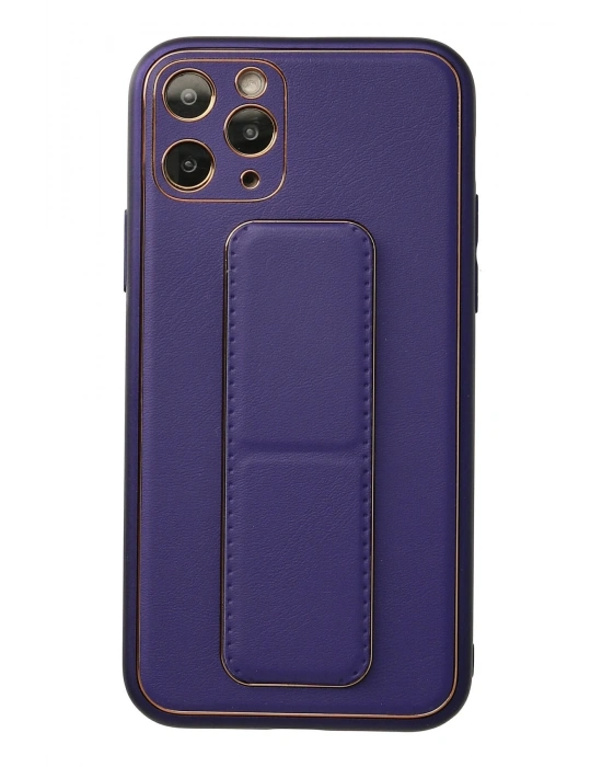 Newface iPhone 11 Pro Kılıf Coco Deri Standlı Kapak - Mor