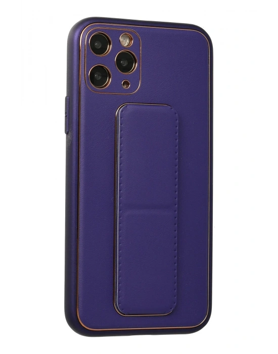 Newface iPhone 11 Pro Kılıf Coco Deri Standlı Kapak - Mor