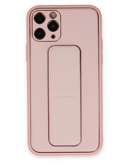 Newface iPhone 11 Pro Kılıf Coco Deri Standlı Kapak - Pembe