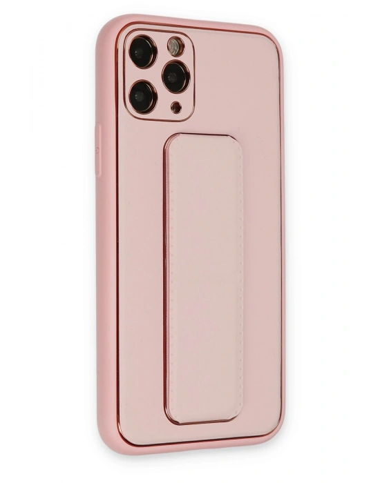 Newface iPhone 11 Pro Kılıf Coco Deri Standlı Kapak - Pembe