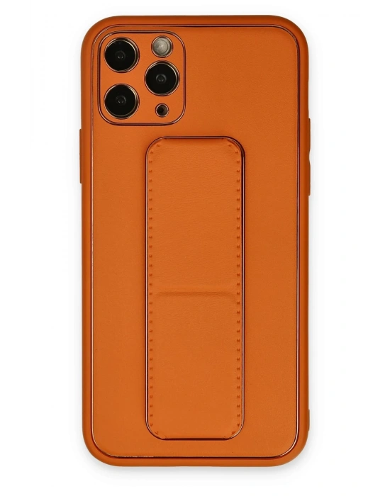 Newface iPhone 11 Pro Kılıf Coco Deri Standlı Kapak - Turuncu
