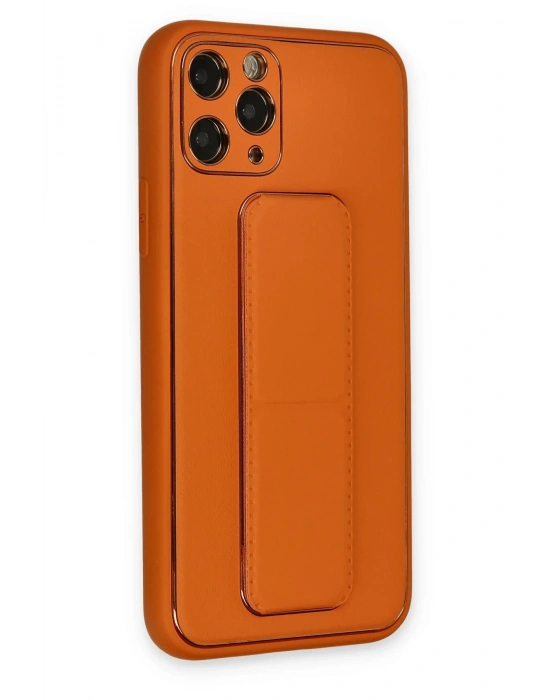 Newface iPhone 11 Pro Kılıf Coco Deri Standlı Kapak - Turuncu