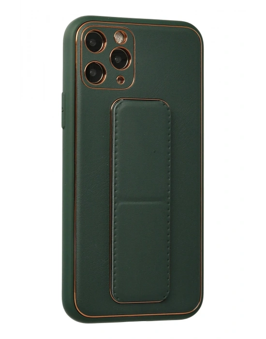 Newface iPhone 11 Pro Kılıf Coco Deri Standlı Kapak - Yeşil