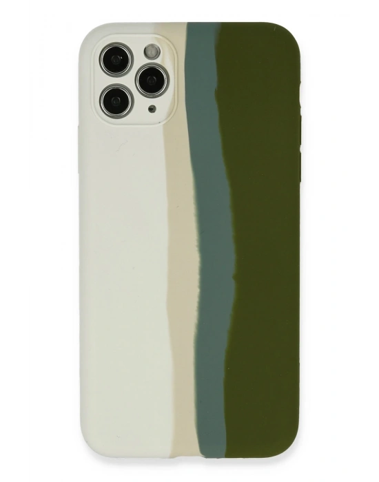 Newface iPhone 11 Pro Kılıf Ebruli Lansman Silikon - Beyaz-Yeşil