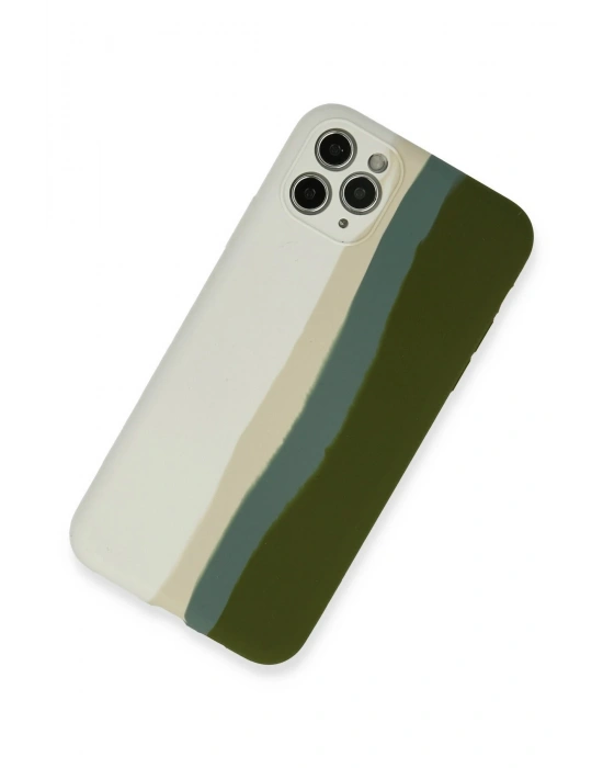 Newface iPhone 11 Pro Kılıf Ebruli Lansman Silikon - Beyaz-Yeşil