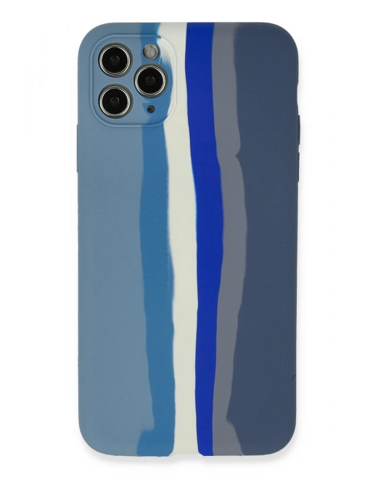 Newface iPhone 11 Pro Kılıf Ebruli Lansman Silikon - Mavi-Gri