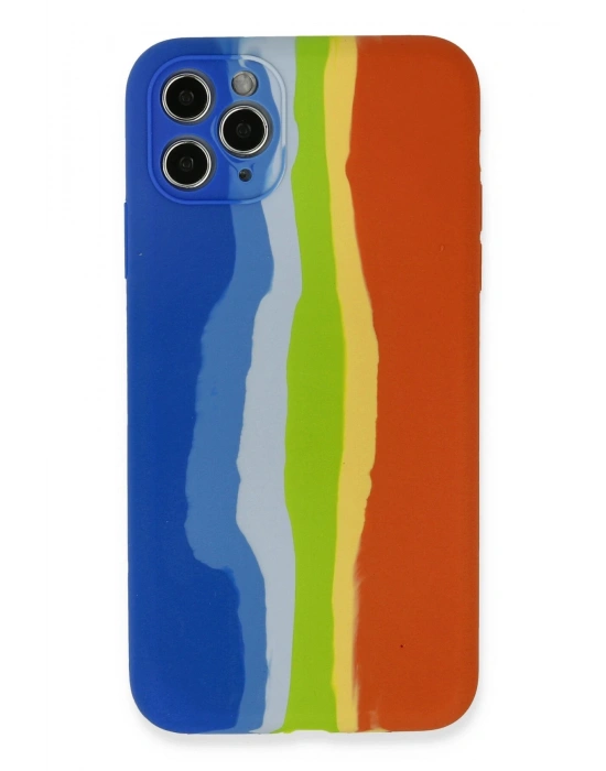 Newface iPhone 11 Pro Kılıf Ebruli Lansman Silikon - Mavi-Turuncu