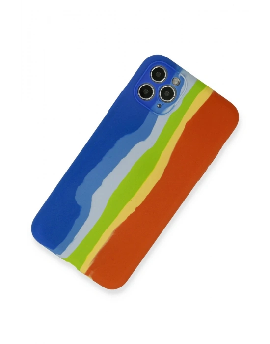 Newface iPhone 11 Pro Kılıf Ebruli Lansman Silikon - Mavi-Turuncu