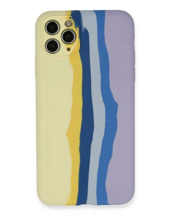 Newface iPhone 11 Pro Kılıf Ebruli Lansman Silikon - Sarı-Lila