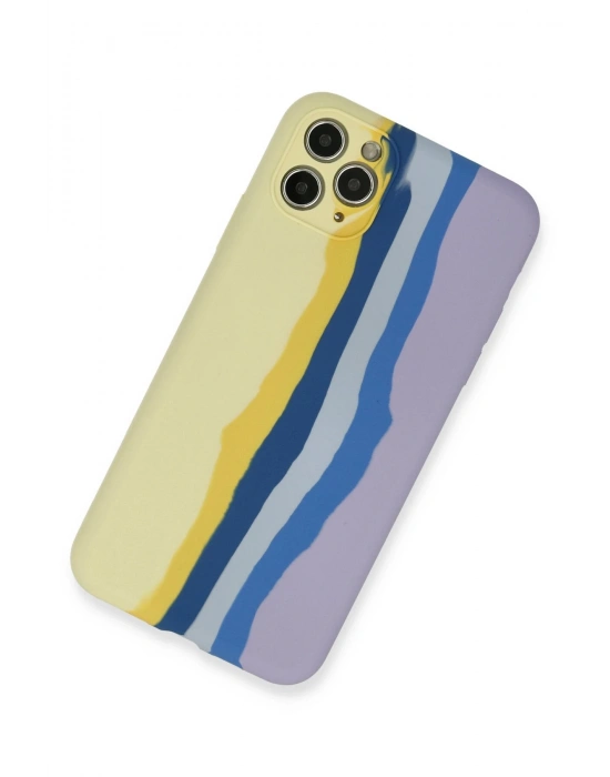 Newface iPhone 11 Pro Kılıf Ebruli Lansman Silikon - Sarı-Lila