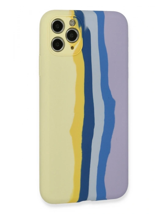 Newface iPhone 11 Pro Kılıf Ebruli Lansman Silikon - Sarı-Lila