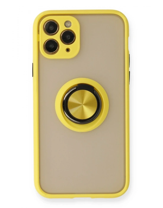 Newface iPhone 11 Pro Kılıf Montreal Yüzüklü Silikon Kapak - Sarı
