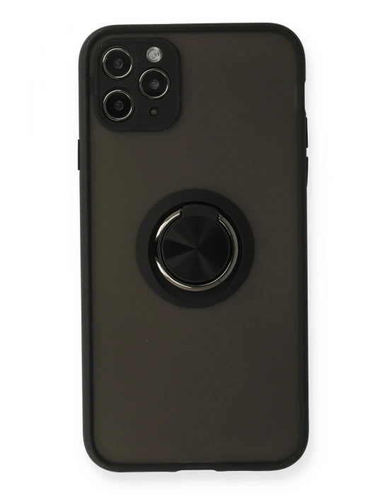 Newface iPhone 11 Pro Kılıf Montreal Yüzüklü Silikon Kapak - Siyah