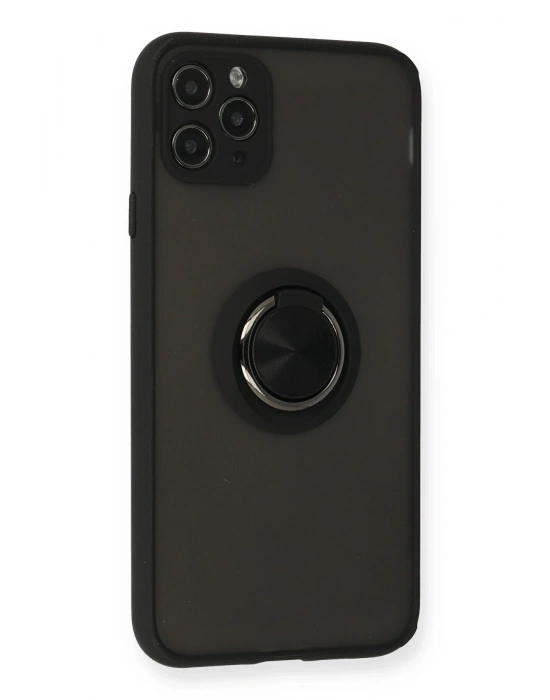 Newface iPhone 11 Pro Kılıf Montreal Yüzüklü Silikon Kapak - Siyah