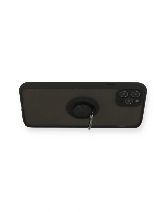 Newface iPhone 11 Pro Kılıf Montreal Yüzüklü Silikon Kapak - Siyah